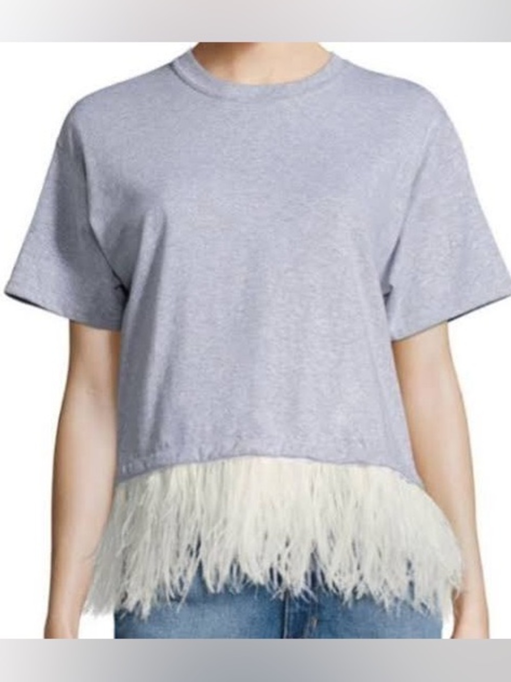 Opening Ceremony Light Gray Tee with Cream Feather Hem